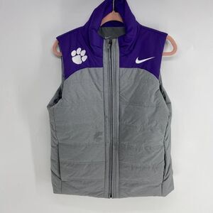 Nike Clemson Tigers Purple Gray Logo Full Zip Quilted Puffer Vest womens M
